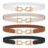 JasGood 4 Stück Skinny Elastischer Taillengürtel - Dünner Damen Vintage Mode Dehnbarer Stretch Gürtel Mit Goldener Schnalle