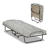 KHG Gästebett 80x190 cm Klappbett mit Einer 6 cm dicken Matratze, klappbares Metallbett stabil auf Rollen für Erwachsene & Kinder, leicht zu tragen und verstauen bis 90kg belastbar