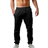 Generisch Herren Stoffhose Regular Fit, Leinenhose Herren Sommer Leicht, Freizeithose Slim Fit Elegant Sommerhose Atmungsaktiv Bequeme Arbeitshosen Einfarbig Dünn Schlupfhose Für Urlaub Und Strand