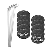 Hoberg Schiefer-Pflanzschilder - 10er Set | Witterungsbeständig, Wiederverwendbar | Individuelles Beschriften von Pflanzen, Kräutern & Blumen | Mit Erdspießen aus Stahl | Maße 9 x 7 x 0,5 cm [Oval]