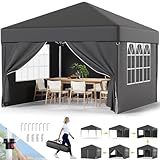 Devoko Pavillon 3x3 Wasserdicht Stabil Winterfest,Faltpavillon UV Schutz 50+,Pavillion mit Tragetasche,Pavillon Faltbar Höhenverstellbar,Partyzelt Für Garten Outdoor Camping,Grau