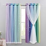 NICETOWN Kinderzimmer Gardinen mit Ösen Dekoration Blickdichter Vorhang Junge Sternenvorhänge mit Voile Ösenvorhang 2er Set H 160 x B 132 cm, Regenbogen-1
