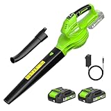 Akku Laubbläser,Elektrischer Laubbläser mit 2×2.0Ah Akkus und Ladegerät,240 km/h Elektro Luftgebläse, 3-Gang Kabellos Laubgebläse Bürstenlos Laubpuster Schneefräse für Garten Rasenpfleg,Terrasse