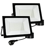 Meision LED Strahler Außen 100W, LED Scheinwerfer mit Stecker, Superhell Aluminium Kaltweiß LED Fluter 6000K IP66 Wasserdicht, LED Außenstrahler mit 3 Meter Kabel für Garage, Garten, Flur