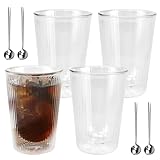 REFORUNG 4 Stück Latte Macchiato Gläser 350ml Doppelwandige Kaffeegläser Gerippte Glasbecher Thermogläser Doppelwandige Borosilikatgläser Espressotassen Glas für Cappuccino, Tee, Kaffee, Eiskaffee