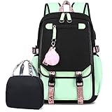 Bevalsa Schulrucksack Mädchen Teenager Schulranzen mit Lunchtasche Schultaschen-Set, Freizeitrucksack Groß 210 Wasserdicht School Bag Backpack Casual Daypacks für Kinder Grundschüler Schüler (Grüner)