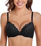 DotVol Damen Push Up BH mit Bügel Blumen Spitze Schalen Unterwäsche Gepolstert Elegant T-Rücken BH(Schwarz, 75C)