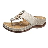 Générique Flip Flop Damen-Sandalen Bohemian Sandalen für Damen, Keilabsatz, Zehenschuhe, Wanderschuhe, Keilsandalen, für klassische Sandalen, Weiß, 2 beige, 37 EU