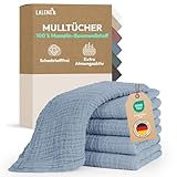 Laleni Spucktücher Baby im 5er Set aus Reiner Baumwolle - schadstofffreie Mulltücher Baby 70x70 saugstarke Mussellintücher Baby - Musselin Tuch Baby als Mullwindel waschbare Mulltücher - Blau