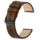 BISONSTRAP Leder Armband, Klassisches Ölgewachstes Leder, Uhrenarmband für Herren und Damen, Schnellverschluss, 22mm, Dunkelbraun (Schwarze Schnalle)
