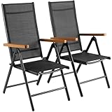 LIFERUN Gartenstühle Alu 2er Set, Gartenstuhl Hochlehner Klappbar mit 7-Fach Verstellbar Rückenlehne, Teakbraun WPC Armlehnen, Balkonstühle bis 120kg, Leicht Campingstühle, Komfortabel Wetterfest