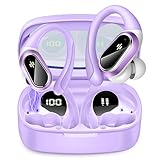 Bluetooth Kopfhörer Sport, In Ear Kopfhörer Kabellos Bluetooth 5.3 mit HD Mic, Herausragender Sound, 50Std HiFi Stereo Kabellose Kopfhörer, 2025 Noise Cancelling Ohrhörer, IP7 Wasserdicht LED Violett