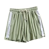 Sportshorts für Damen, für den Sommer, elastischer Taillenbund für Sport, mit weichem Kordelzug, für Yoga, Schwarz M
