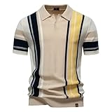 ZBJZUIMEI T-Shirts Für Herren Sommer Shirts Lapel Kurzarmel Strick Splitzing Europäische Größe Tops T-shirt-psd8028 Aprikose-m