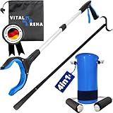VitalReha 4in1 Hüft-Op Reha Set Greifzange Anziehhilfe Schuhlöffel | Komplettset inkl. Tasche | Sockenanziehhilfe Anziehhilfe f. Socken Kompressions-Strümpfe nach Hüftoperation f. Senioren