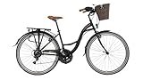 LUCHS 24' 26' 28' Zoll Feline Citybike mit Rattankorb – Hollandrad 21 Gang, Kinderfahrrad, Mädchenfahrrad & Damenfahrrad (26' Zoll (21Gang), Onyx (Schwarz))