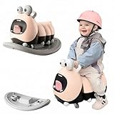3in1 Rutschfahrzeug Babyroller + Schaukeltier + Balancierbrett + Ultraleichter PC Kinderhelm 48–54 cm, Yoyo Babyrutscher Rutschauto Lauflernrad ab 1 Jahr, PP Material, BPA-frei, max. 30kg, Pink