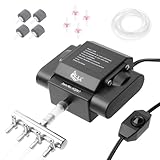 AQQA Leistungsstarke Luftpumpe Mit 4 Ausgängen - 15W Regelbare Sauerstoffpumpe für Aquarium - Leise Belüfterpumpe Mit Komplettem Zubehör, Bis Zu 3800L