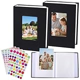 2 Stück Einsteckalbum 10x15,Fotoalbum für 100 Fotos Zum Einstecken,Mini Fotoalbum mit Fenster Photo Album für Familienfotos, Ideal für Reisen, Hochzeiten und Geburtstage (Schwarz/Leinen Cover)