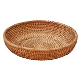 RT&BS Rattan Brotkörbe zum Servieren, Handgefertigtes rundes Obsttablett, handgewebter Obstkorb für Küche, Geschäft, Restaurant, Outdoor, Party (Honigbraun, Groß)