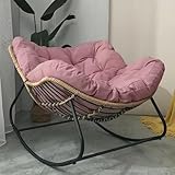 UCKYSU Schaukelstuhl Draußen Terrassenstuhl mit Gepolstertem Kissen,Übergroßer Rattanstuhl Mit Metallrahmen for Schlafzimmer Wohnzimmer Veranda Garten(Pink)