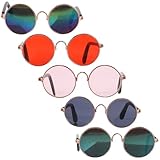 VICASKY 5 Paar Kleiner Metall Sonnenbrillen für Kleine Hunde und Katzen Runde Haustierbrillen UV Schutz Cosplay Foto Requisiten für Outdoor und Party
