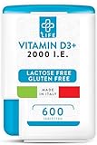 +LIFE - VITAMIN D3 Hochdoisert 2000 IU PiuLife Pocket 600 Tabletten Reines Vit D3, Vitamin D3 2000 IE, Immunabwehr Knochen Muskeln Zähne Vegan Gluten und Laktose frei, Vitamin D3 Kapseln