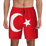 Herren-Shorts, Motiv: Flagge der Türkei, schnelltrocknend, atmungsaktiv, weich, Strandhose, Schwimmen, Surfen, Fitnessstudio, Workouts, Schwarz , 3XL