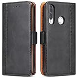 Bozon Handyhülle für Huawei P30 Lite, Lederhülle mit Kartenfächer, Schutzhülle mit Standfunktion, Klapphülle Tasche für Huawei P30 Lite (Schwarz)