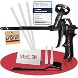 ATHELON® PU Schaumpistole - Ergonomische Bauschaumpistole mit Teflon-Beschichtung, Feindosierungsventil & Aufsätzen für das präzise und einfache Auftragen von Bauschaum & Montageschaum