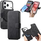 Fofvccv Wallet Hülle für Apple iPhone 17 Pro, 2-IN-1 Magnetisch Abnehmbare Klapphülle mit Kartenfach & Ständer Retro PU Leder Handyhülle Case mit iPhone 17 Pro CXMG Black