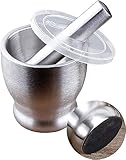Bekith Mörser und Stößel Sets 18/8 Gebürsteter Edelstahl Gewürzmühle Pille Crusher Molcajete Kräuterschale