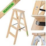 KADAX Klappbare Holzleiter, 4-stufige Malerleiter mit Stahlhaken, Stehleiter für Haushalt und Garten