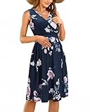 OUGES Damen V-Ausschnitt Ärmellos Sommer Blumen Umstandskleider Stillkleid mit Taschen(Floral8-315,L)