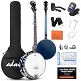 ADM Banjo-Gitarren-Set mit 5 Saiten, Remo Schlagzeugfell und Getriebe-Tuner, 24 Halterungen, Anfänger-Banjoe-Set, Geschenkpaket mit kostenlosem Unterricht und Starterzubehör für Erwachsene, Teenager