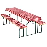 Gräfenstayn® Annabelle Biertischauflagen-Set mit Sitzpolsterung 3 TLG für Bierzeltgarnitur - 70cm oder 50cm Tischbreite - Öko-Tex Siegel Standard 100: 'Geprüftes Vertrauen (70x220cm, Rot/Weiß)