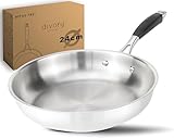 DIVORY Edelstahl Pfanne 24 cm PURA Induktion I unbeschichtete große Bratpfanne für alle Herdarten I Induktionspfanne, Ergonomischer Griff, Spülmaschinen geeignet (24cm, Silber)