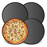 Romon Backform Rund 4er Set, 26 cm Pizzablech mit Teflon-Beschichtung, aus Hochwertigem Kohlenstoffstahl, Antihaftbeschichtung, für Pizza Fleisch und Snacks​ Schwarz