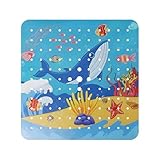 Duschmatte rutschfest Kinderdusche, Antirutschmatte Dusche 53 x 53 cm Rutschmatte Badewanne Quadratisch Badematte Kinder mit Abflusslöchern und Rutschfester Saugnäpfen, PVC Maschinenwaschbar -Blau