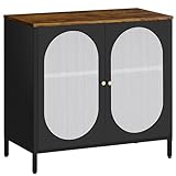 HOMSTEEL Sideboard, Metallschrank mit transluzenten PC Board Türen, Zwei Farbe Griffe, Liquor Schrank mit verstellbaren Regalen für Küche, Esszimmer, Wohnzimmer, Flur, Vintagebraun-Schwarz