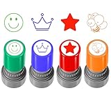 4 Stück Selbstfärbende Lehrer Stempel, Lob Ermutigung Kinder, Lehrer Bewertung Belohnung Motivation Briefmarken, Bunte Cartoon Stempel Lob Siegel Ermutigung, Belohnungsstempel Set