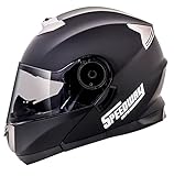 Klapphelm Motorrad für Herren Damen Motorradhelm Rollerhelm Helme Klappbarer Stoßfester Motorradhelm mit Sonnenblende Doppelvisier Integralhelm - ECE 22.06 Zertifiziert (S (55-56 cm), Mattschwarz)