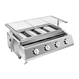 Gasgrills,Camping Grill,BBQ Bräter,Kleiner 4-Kopf-Gasgrill Edelstahl (mit Stahlabdeckung) Griddle,Höhenverstellbar,Abnehmbarer,für Picnic,Garten,Camping,Silber,558 * 232MM
