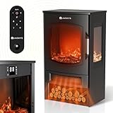 Juskys Elektrokamin 1800W – Schwarz, elektrischer Standkamin mit LED-Flammeneffekt, WLAN/App-Steuerung, Fernbedienung