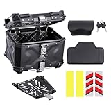 VEVOR Motorrad-Topcase Motorradkoffer 55 L Heckbox aus Aluminiumlegierung mit Lederfutter, abnehmbare Motorrad-Topbox mit Schloss & Rückenpolster, Helmkoffer (470 x 430 x 367 mm) Schwarz