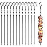 Grillspieße 12 Stück mit Nylontasche, Grill Kabob Spieße 39cm Edelstahl Lange Spieße Schaschlikspieße Fleischspieße, für Lagerfeuer Oder Grillschale