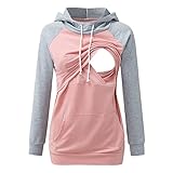 Damen Umstands Kapuzenpullover Stillzeit Lang Ärmel Stillpullover Herbst Winter Baumwolle Stillen Stillpulli Sweatshirt Hoodie mit Taschen für Schwangerschaft Basic Stillzeit Umstandsmode (Pink, M)