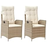 Willood Gartenstühle Gartensessel mit Kissen 2 STK. Verstellbar Beige Poly Rattan