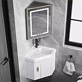 Eck-Badezimmer-Waschtisch mit Waschbecken und LED-Spiegel, Wandmontage, kleiner Raum, 43 cm, Bianco Badezimmerschrank, kompaktes Eck-Waschtisch-Set für moderne Badezimmer