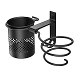 S'AFIELINA Fönhalter schwarz (1 Stück), Haartrocknerhalter für das Badezimmer mit Haken und Korb zur Aufbewahrung von Haarpflegegeräten und Lockenstäben